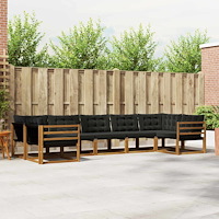 vidaXL Utomhussoffset med kudde 7 pcs Naturlig och svart