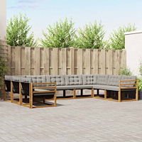 vidaXL Utomhussoffset med kudde 9 pcs Naturlig och Ljus Grå