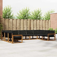 vidaXL Utomhussoffset med kudde 9 pcs Naturlig och svart