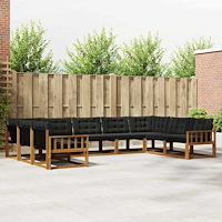 vidaXL Utomhussoffset med kudde 9 pcs Naturlig och svart