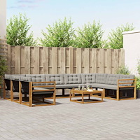 vidaXL Utomhussoffset med kudde 10 pcs Naturlig och Ljus Grå