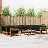 vidaXL Utomhussoffset med kudde 10 pcs Naturlig och svart