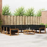 vidaXL Utomhussoffset med kudde 10 pcs Naturlig och svart