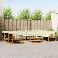 vidaXL Utomhussoffset med kudde 10 pcs Naturlig och Grädde