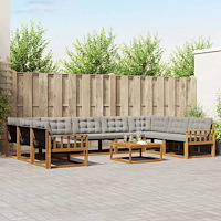 vidaXL Utomhussoffset med kudde 10 pcs Naturlig och Ljus Grå