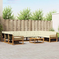 vidaXL Utomhussoffset med kudde 10 pcs Naturlig och Grädde