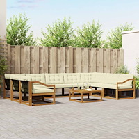 vidaXL Utomhussoffset med kudde 10 pcs Naturlig och Grädde