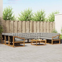 vidaXL Utomhussoffset med kudde 10 pcs Naturlig och Ljus Grå