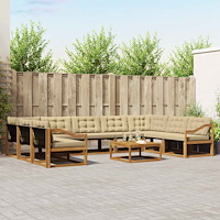 vidaXL Utomhussoffset med kudde 10 pcs Naturlig och Beige
