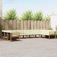 vidaXL Utomhussoffset med kudde 10 pcs Naturlig och Grädde