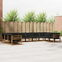 vidaXL Utomhussoffset med kudde 10 pcs Naturlig och svart