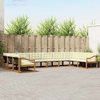 vidaXL Utomhussoffset med kudde 10 pcs Naturlig och Grädde