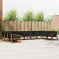 vidaXL Utomhussoffset med kudde 10 pcs Naturlig och svart