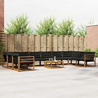 vidaXL Utomhussoffset med kudde 11 pcs Naturlig och svart