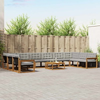 vidaXL Utomhussoffset med kudde 11 pcs Naturlig och Ljus Grå