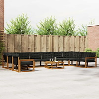 vidaXL Utomhussoffset med kudde 11 pcs Naturlig och svart