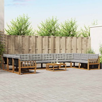 vidaXL Utomhussoffset med kudde 11 pcs Naturlig och Ljus Grå