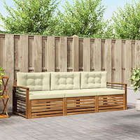 vidaXL Utomhussoffset med kudde 3 pcs Naturlig och Grädde