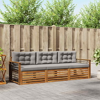 vidaXL Utomhussoffset med kudde 3 pcs Naturlig och Ljus Grå