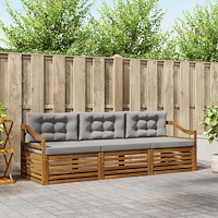 vidaXL Utomhussoffset med kudde 3 pcs Naturlig och Ljus Grå