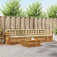 vidaXL Utomhussoffset med kudde 5 pcs Naturlig och Beige