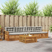 vidaXL Utomhussoffset med kudde 5 pcs Naturlig och Ljus Grå