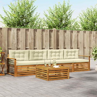 vidaXL Utomhussoffset med kudde 5 pcs Naturlig och Grädde