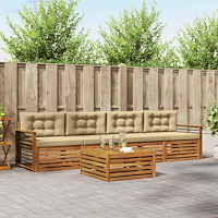 vidaXL Utomhussoffset med kudde 5 pcs Naturlig och Beige