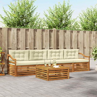 vidaXL Utomhussoffset med kudde 5 pcs Naturlig och Grädde