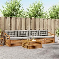 vidaXL Utomhussoffset med kudde 5 pcs Naturlig och Ljus Grå