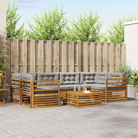 vidaXL Utomhussoffset med kudde 7 pcs Naturlig och Ljus Grå