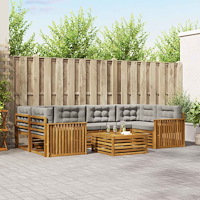 vidaXL Utomhussoffset med kudde 7 pcs Naturlig och Ljus Grå