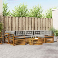 vidaXL Utomhussoffset med kudde 7 pcs Naturlig och Ljus Grå