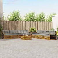 vidaXL Utomhussoffset med kudde 9 pcs Naturlig och Ljus Grå