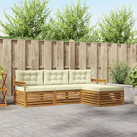 vidaXL Utomhussoffset med kudde 4 pcs Naturlig och Grädde