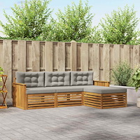 vidaXL Utomhussoffset med kudde 4 pcs Naturlig och Ljus Grå