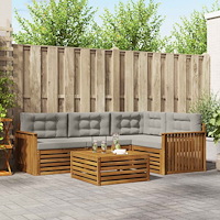 vidaXL Utomhussoffset 5 pcs Naturlig och Ljus Grå Massivt Akaciaträ