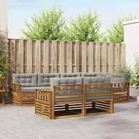 vidaXL Utomhussoffset med kudde 7 pcs Naturlig och Ljus Grå