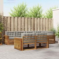 vidaXL Utomhussoffset med kudde 7 pcs Naturlig och Ljus Grå