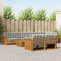 vidaXL Utomhussoffset med kudde 9 pcs Naturlig och Ljus Grå