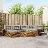 vidaXL Utomhussoffset med kudde 7 pcs Naturlig och Ljus Grå