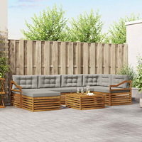 vidaXL Utomhussoffset med kudde 7 pcs Naturlig och Ljus Grå