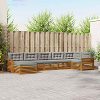 vidaXL Soffgrupper 7 pcs Naturlig och Ljus Grå Massivt Akaciaträ