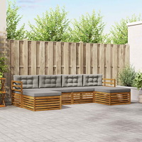 vidaXL Soffgrupper 6 pcs Naturlig och Ljus Grå Massivt Akaciaträ