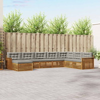 vidaXL Soffgrupper 8 pcs Naturlig och Ljus Grå Massivt Akaciaträ