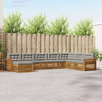 vidaXL Soffgrupper 8 pcs Naturlig och Ljus Grå Massivt Akaciaträ