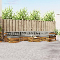 vidaXL Soffgrupper 9 pcs Naturlig och Ljus Grå Massivt Akaciaträ