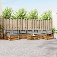 vidaXL Soffgrupper 9 pcs Naturlig och Ljus Grå Massivt Akaciaträ