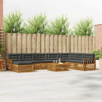 vidaXL Soffgrupper 9 pcs Naturlig och Antracit Massivt Akaciaträ