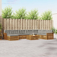 vidaXL Soffgrupper 9 pcs Naturlig och Ljus Grå Massivt Akaciaträ